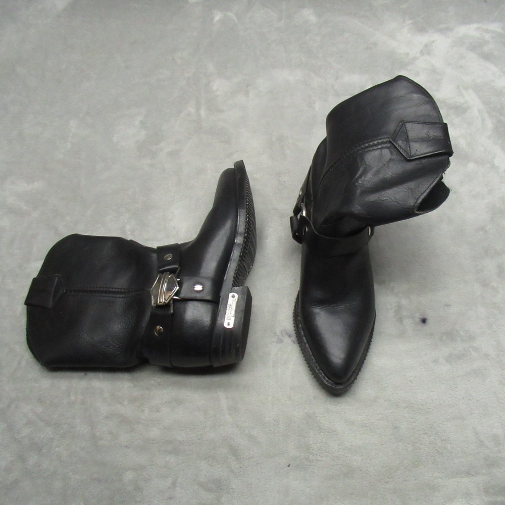 Harley Davidson Womens 5M Boots Black Leather Pointed Harness Motorcycle VTG USA